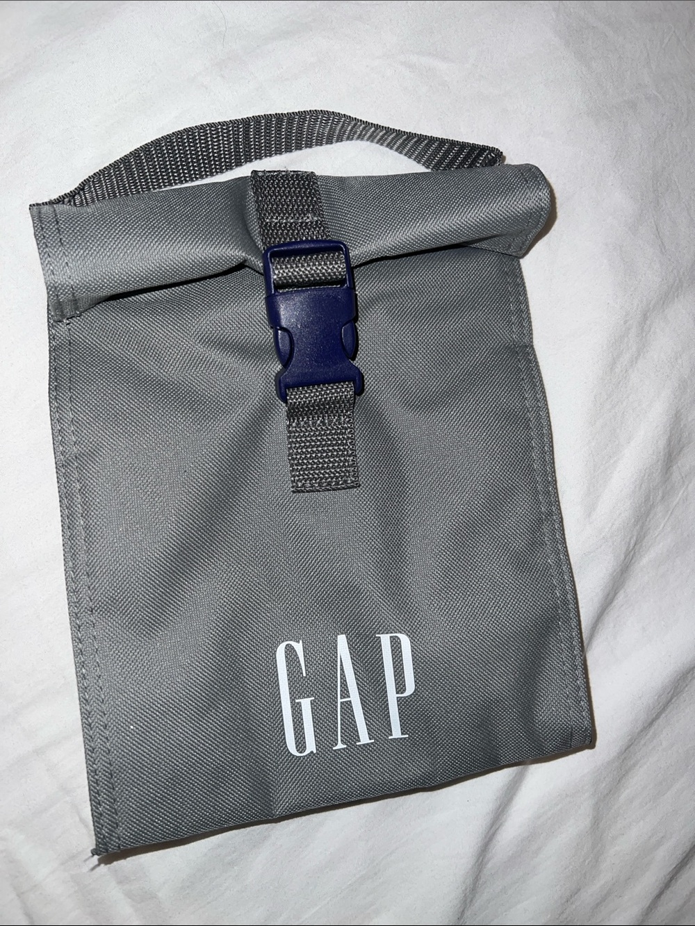 GAP Gray Roll-Top lunch bag with Navy Buckle